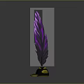 Elegant Purple Feather Quill Pen With Black Inkwell On Dark Background