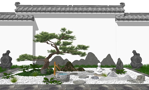 New Chinese style landscape sketch landscape sketch landscape wall landscape tree 3d model