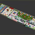 Cartoon Themed 3D Scene Layout With Indoor Outdoor Pool Lawn And Tables Chairs