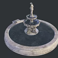 Ornate Garden Fountain With Tiered Stone Structure Statue And Circular Base