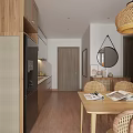 Modern Living Dining Area Interior With Open Concept Wooden Cabinets White Countertops And Lighting
