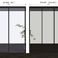 Modern Sliding Doors with Black Frame Changhong Glass and Tea Gray Triple Panel Design 3d model