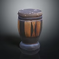 Traditional Handcrafted Wooden Stripe Decorated Drum Musical Instrument With Leather Head And Stable Base