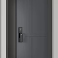 Dark Gray Security Door With Electronic Keypad Lock And Grid Pattern Design