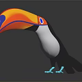 Vibrant Toucan with Colorful Beak Black Body White Throat Standing on Black Surface with Reflection