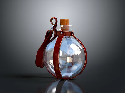 Transparent Glass Bottle With Red Leather Strap And Cork Stopper Design 3d model