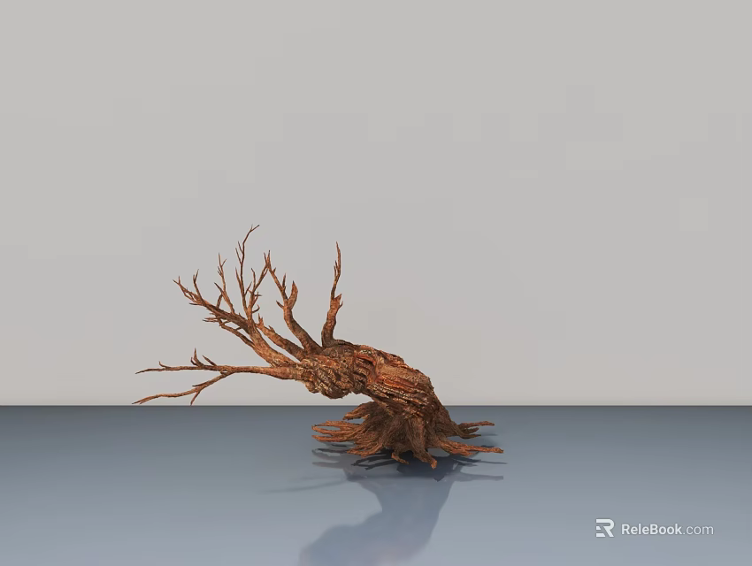 Dried Tree Root With Intricate Branches On Smooth Surface And Gray Background 3d model