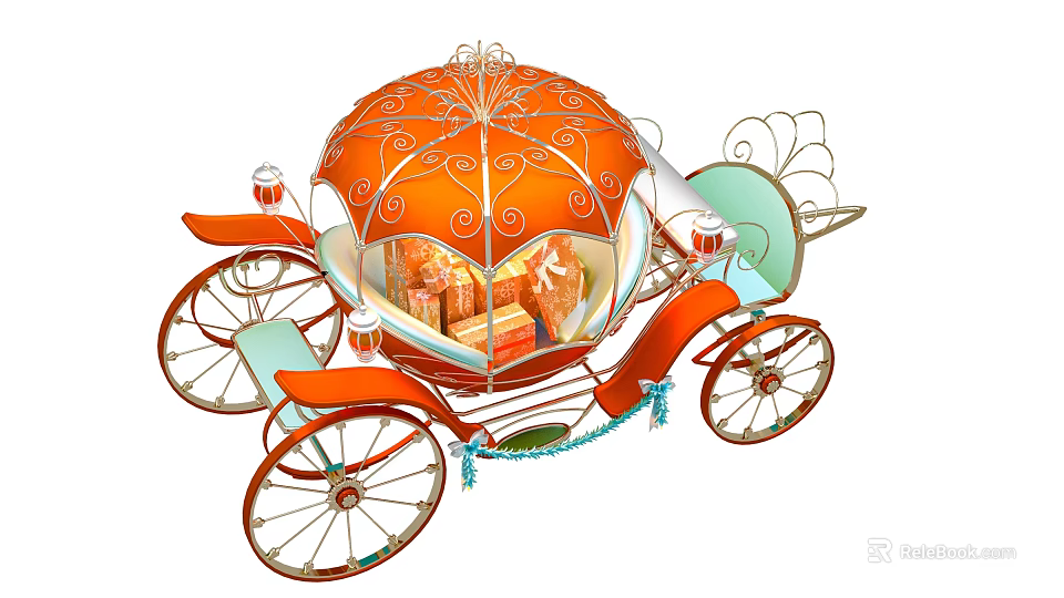 Orange Pumpkin Carriage Photo Spot With Intricate Roof Patterns And Decorative Wheels 3d model 