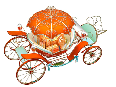 Orange Pumpkin Carriage Photo Spot With Intricate Roof Patterns And Decorative Wheels 3d model