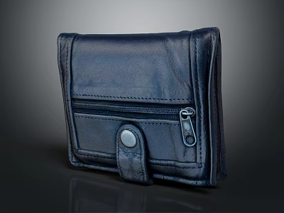 Black Leather Wallet With Zipper Compartment And Snap Closure For Daily Use 3d model
