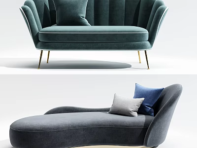 Modern Velvet Loveseat Sofa With Curved Design Gold Legs And Decorative Cushions 3d model