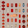 Traditional Chinese Colorful Hanging Lanterns With Various Styles And Lucky Characters