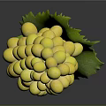 Fresh Yellow Grapes With Plump Shiny Berries And Green Leaf On Dark Background