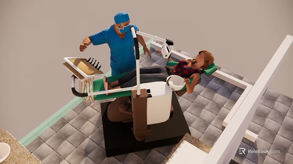 Advanced Medical Instruments in Dental Chair Setup With Doctor Patient and Tray 3d model 