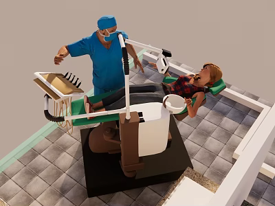 Advanced Medical Instruments in Dental Chair Setup With Doctor Patient and Tray 3d model