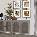 Stylish Ceramic Vase With Fresh Flowers On Grey Cabinet And Framed Wall Art