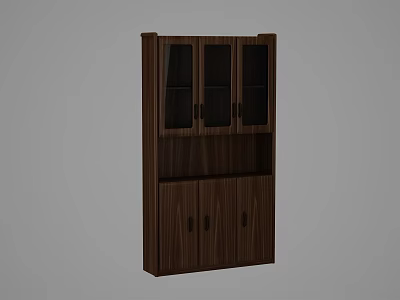 Wooden Wine Cabinet with Glass Doors and Storage Cabinets in Modern Design 3d model