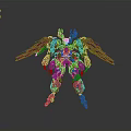 Sci Fi Mechanical Robot Character With Large Mechanical Wings And Red Accents In Standing Pose