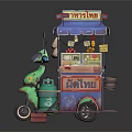 Green Motorcycle Food Cart With Blue Canopy Khao Soi Khao Time Snacks