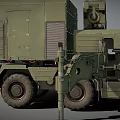 Military Green Functional Vehicle Equipped with Large Radar Antenna and Truck Chassis for Military Surveillance