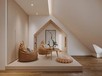 Attic Cozy Lounge Area With Bean Bag Chairs And Decor 3d model