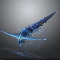 Transparent Shrimp Like Creature With Elongated Body And Iridescent Glow On Dark Background With Reflection