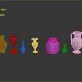 Colorful Household Vases With Diverse Shapes And Glossy Finish Arranged On Black Background