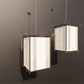 Two Modern Pendant Lights With Metal Frame And White Rectangular Shades Hanging In Contemporary Interior