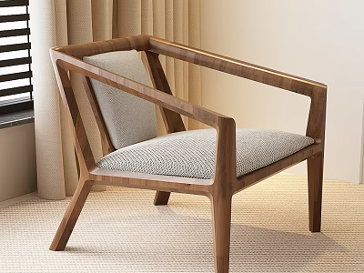Modern Leisure Chair With Geometric Wooden Frame And Gray Fabric Cushion 3d model
