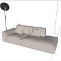 Beige Multi Person Sofa With Comfortable Cushions And Modern Floor Lamp 3d model