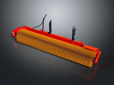 Red Industrial Cleaning Roller Brush Equipment With Stiff Bristles And Metal Frame 3d model