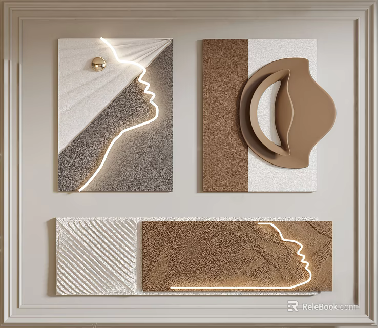 Modern Wall Decor With Geometric Shapes Textured Surfaces And Contour Lighting 3d model 