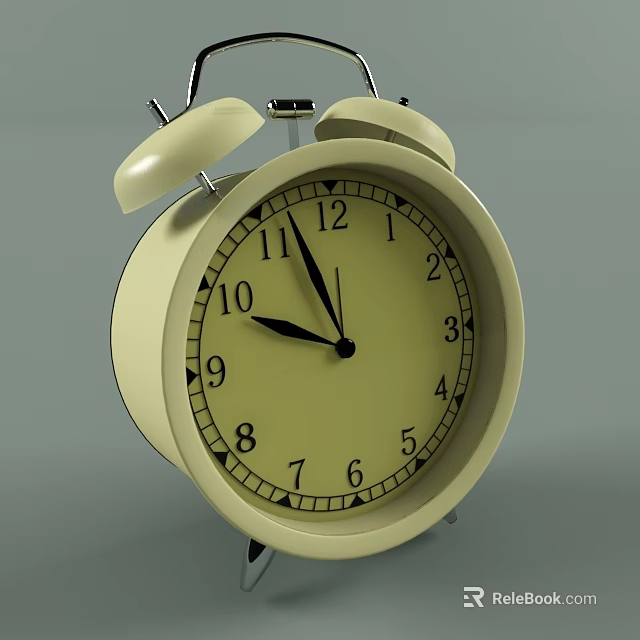 Vintage Cream Colored Alarm Clock With Double Bell Black Hands And Numerals 3d model 