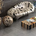 Elegant Modern Sectional Sofa Interior With Wooden Pattern Decorative Balls And Striped Coffee Table