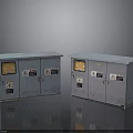 Gray Metal Electrical Equipment Cabinets With Warning Signs And Safety Labels