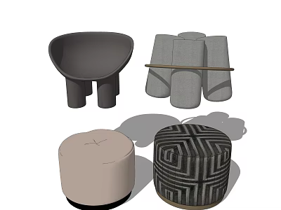 Modern Stylish Ottoman Collection Featuring Various Shapes Colors And Textured Designs 3d model