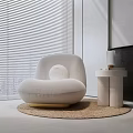 Modern Cozy White Single Sofa Interior With Window Blinds And Round Rug 3d model