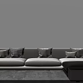 Modern Light Gray Single Sofa With Checkered Throw Pillows And Ottoman 3d model