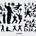 Traditional Martial Arts Silhouettes Collection With Various Dynamic Action Poses 3d model