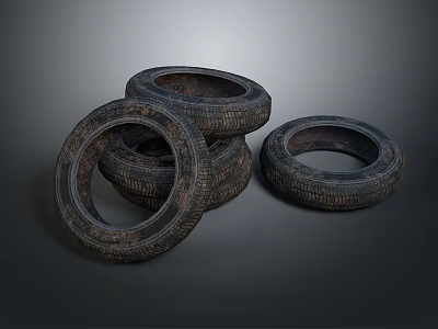Rusty Old Car Tires Stacked Together With Worn Tread On Dark Background 3d model