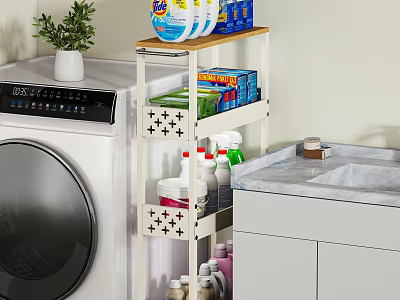 Bathroom Accessories Multi Tiered Storage Shelf with Cleaning Products and Washing Machine 3d model
