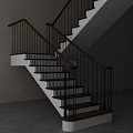 Modern Staircase Featuring Wooden Handrail Metal Balusters And Wooden Steps With Light Wall