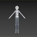 White Haired Man Wearing Gray White Striped Shirt Dark Pants Arms Outstretched Dark Blue Background