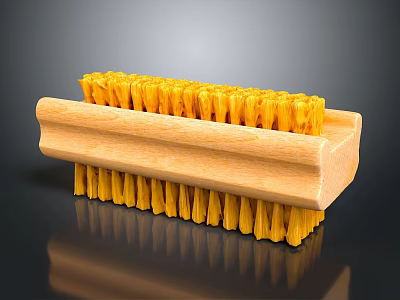 Wooden Handle Cleaning Brush With Yellow Bristles For Home Cleaning Tasks 3d model