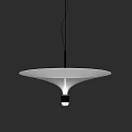 Modern White Disc Shaped Pendant Light With Black Stem And Base Design 3d model