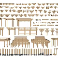 Diverse Wooden Architectural Components With Beams Columns Frames And Decorative Elements 3d model