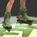 Detailed Female Character Figure In Green White Striped Outfit With Helmet And Roller Skates
