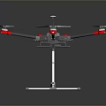 Multi Rotor Drone With Gray Body Red Propellers And Landing Gear On Dark Background