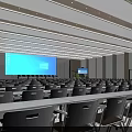 Spacious Modern Conference Room With Rows Of Chairs And Large Front Screen