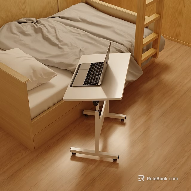 Mobile White Functional Desk With Laptop On Wheels For Bedside Work 3d model
